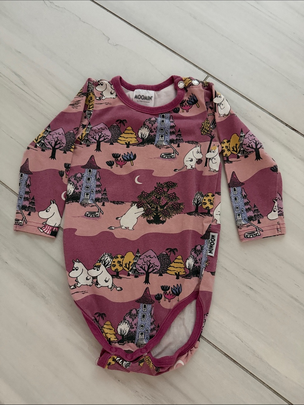 Moomin by Martinex Mauve Baby One-Piece with Moomin Characters Size 74cm AS IS